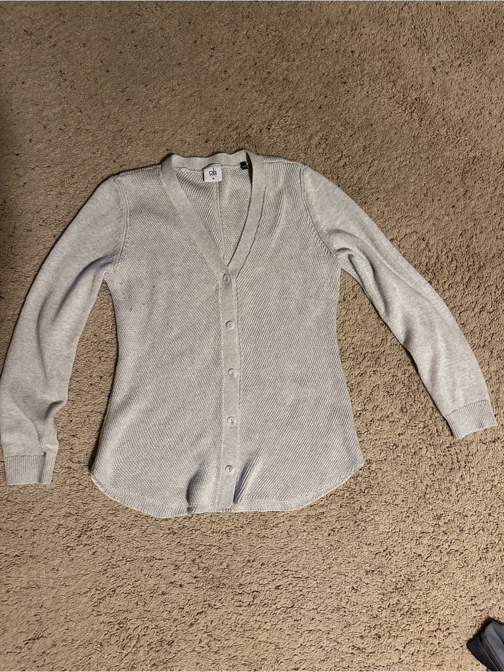 CAbi Light Gray V-Neck Button Cardigan